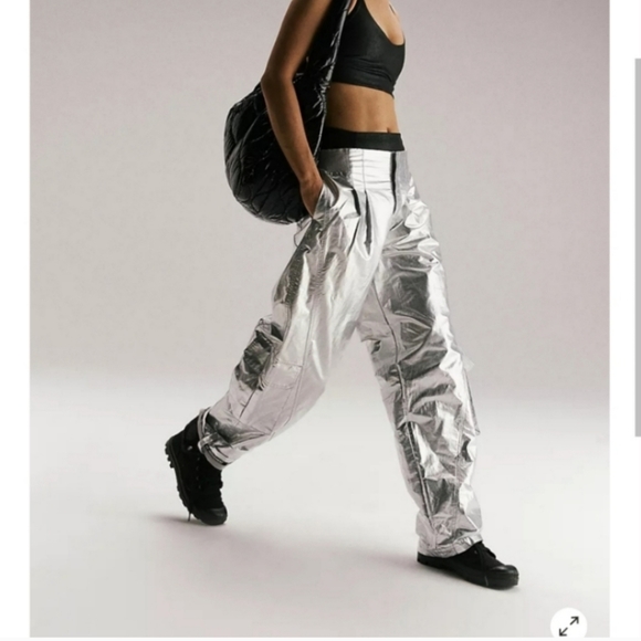 NWOT Free People Mesmerize Me Shine Pants in Silver $128  XS - Picture 12 of 13
